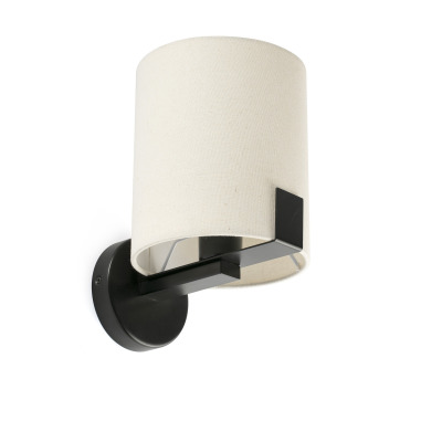 20052 Faro NILA BLACK WALL LAMP WHITE SHADE 1xE27