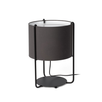 24020-32 Faro DRUM BLACK TABLE LAMP GREY SHADE 1XE27