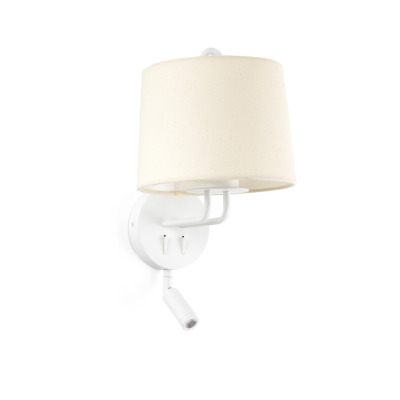 24032-02 Faro MONTREAL WHITE WALL LAMP WITH READER BEIGE SHADE