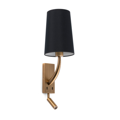 29683-21 Faro REM OLD GOLD WALL LAMP WITH LED READER BLACK SHADE