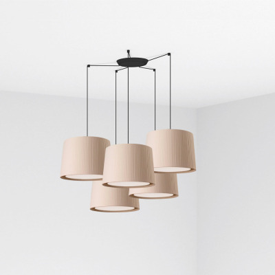 64314-44-5L Faro SAMBA BLACK PENDANT LAMP BEIGE RIBBONED LAMPSHADE
