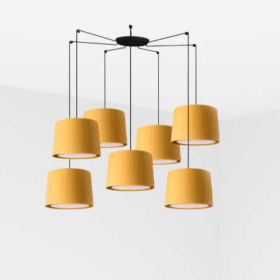 64314-45-7L Faro SAMBA BLACK PENDANT LAMP YELLOW RIBBONED LAMPSHADE